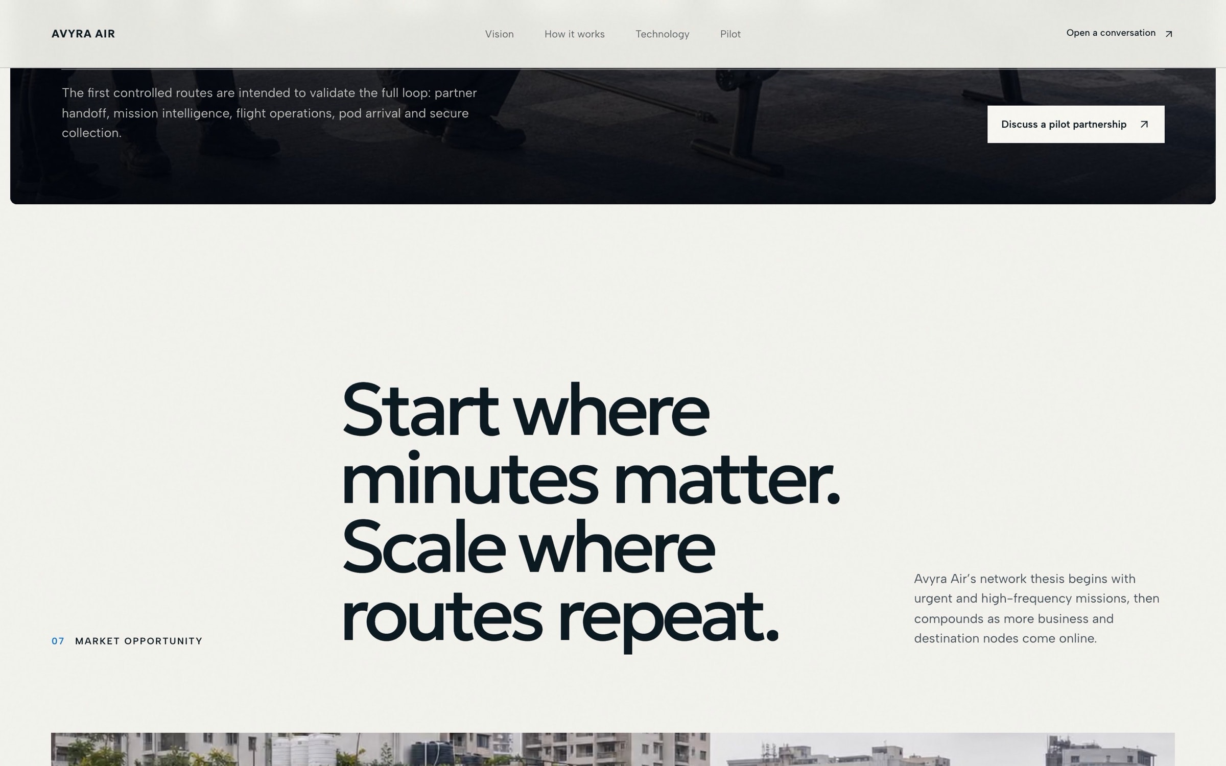 Market section: ‘Start where minutes matter. Scale where routes repeat.’