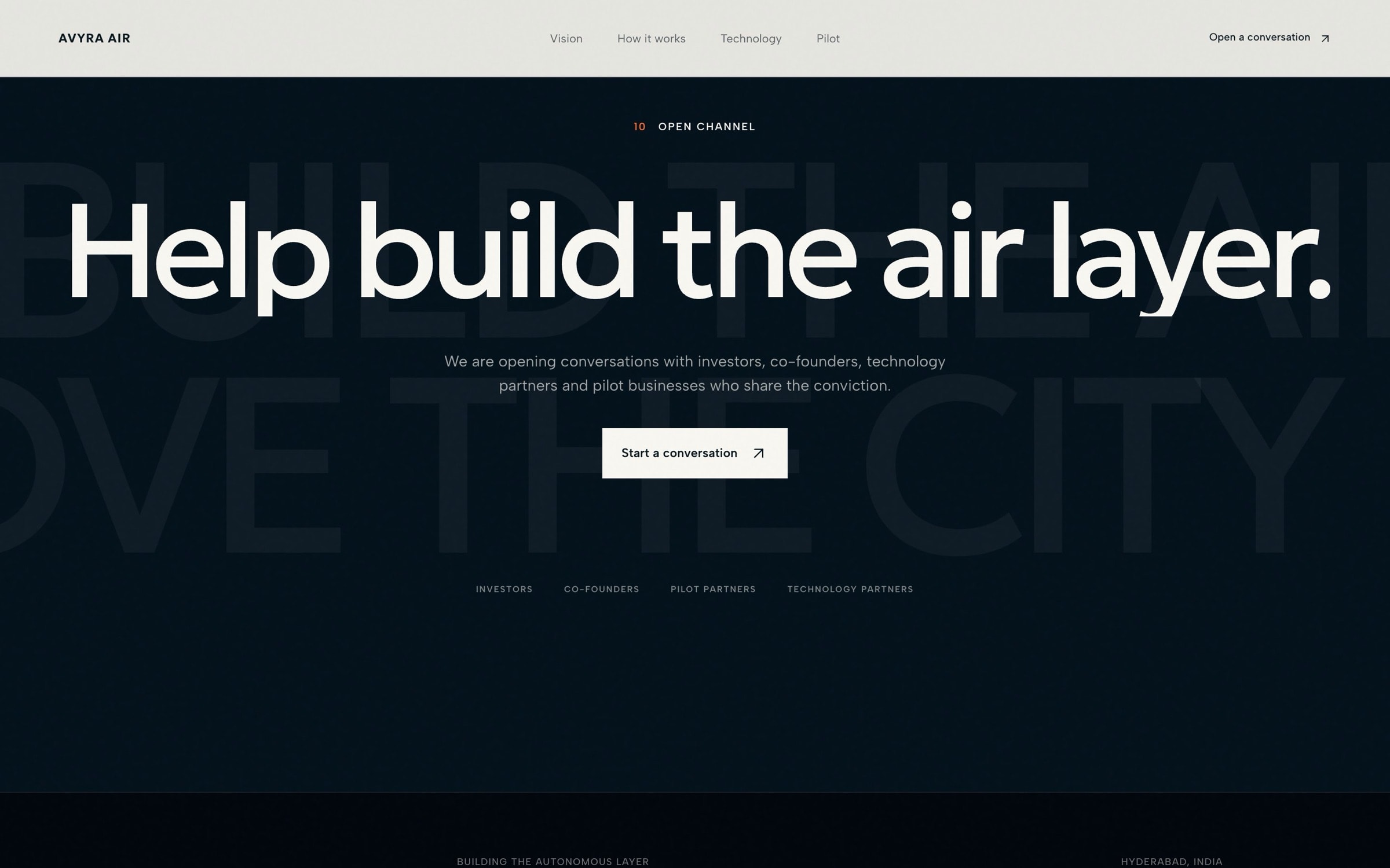 Closing section ‘Help build the air layer’ with an open-a-conversation button.